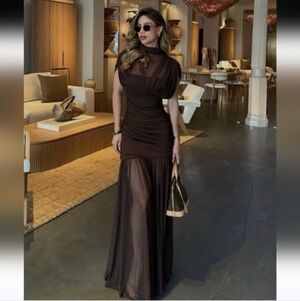 Zara Draped Midi Dress Brown NWT